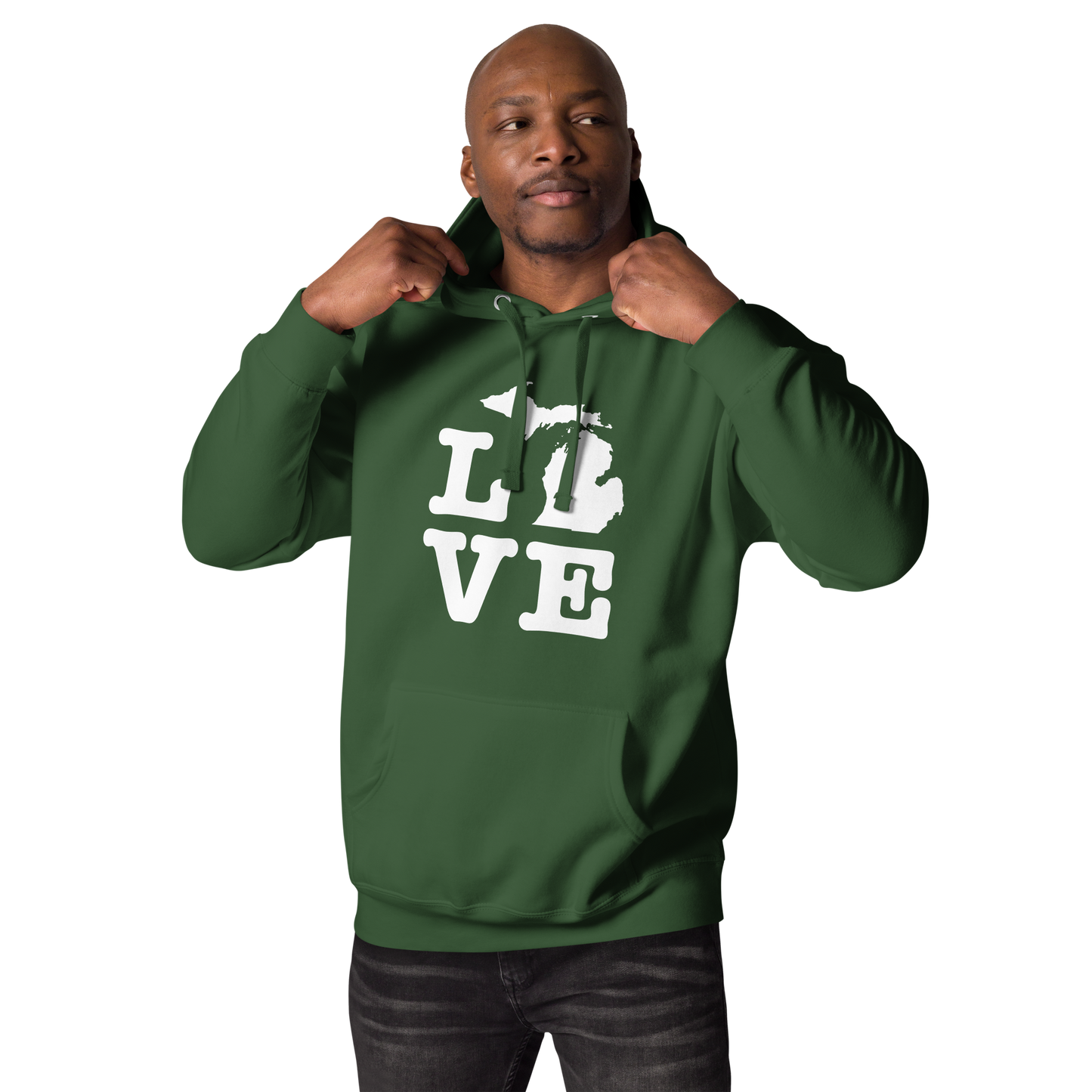 Michigan 'Love' Unisex Premium Hoodie (Typewriter Font w/MI Outline)