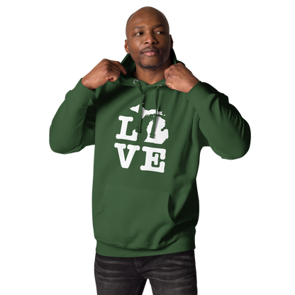 Michigan 'Love' Unisex Premium Hoodie (Typewriter Font w/MI Outline)