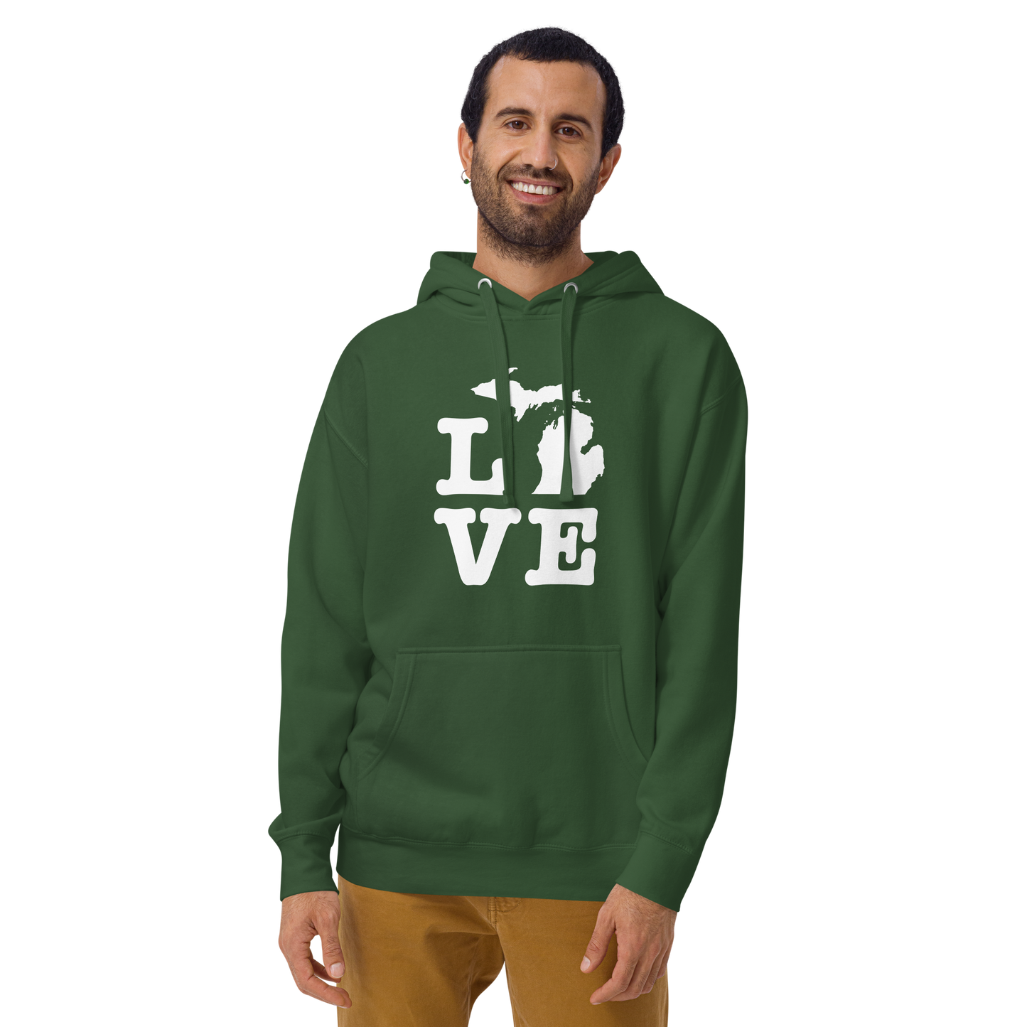 Michigan 'Love' Unisex Premium Hoodie (Typewriter Font w/MI Outline)