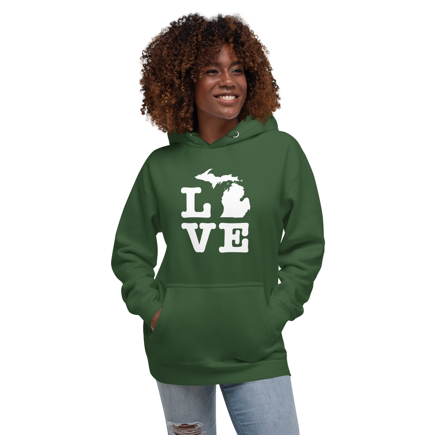 Michigan 'Love' Unisex Premium Hoodie (Typewriter Font w/MI Outline)