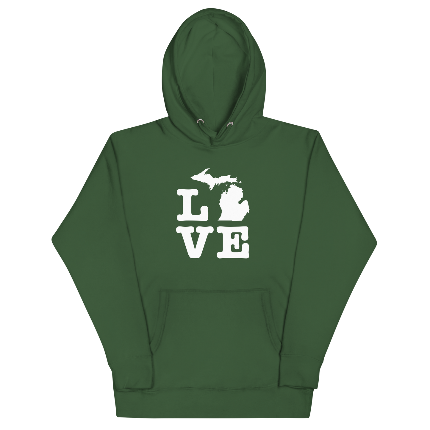 Michigan 'Love' Unisex Premium Hoodie (Typewriter Font w/MI Outline)