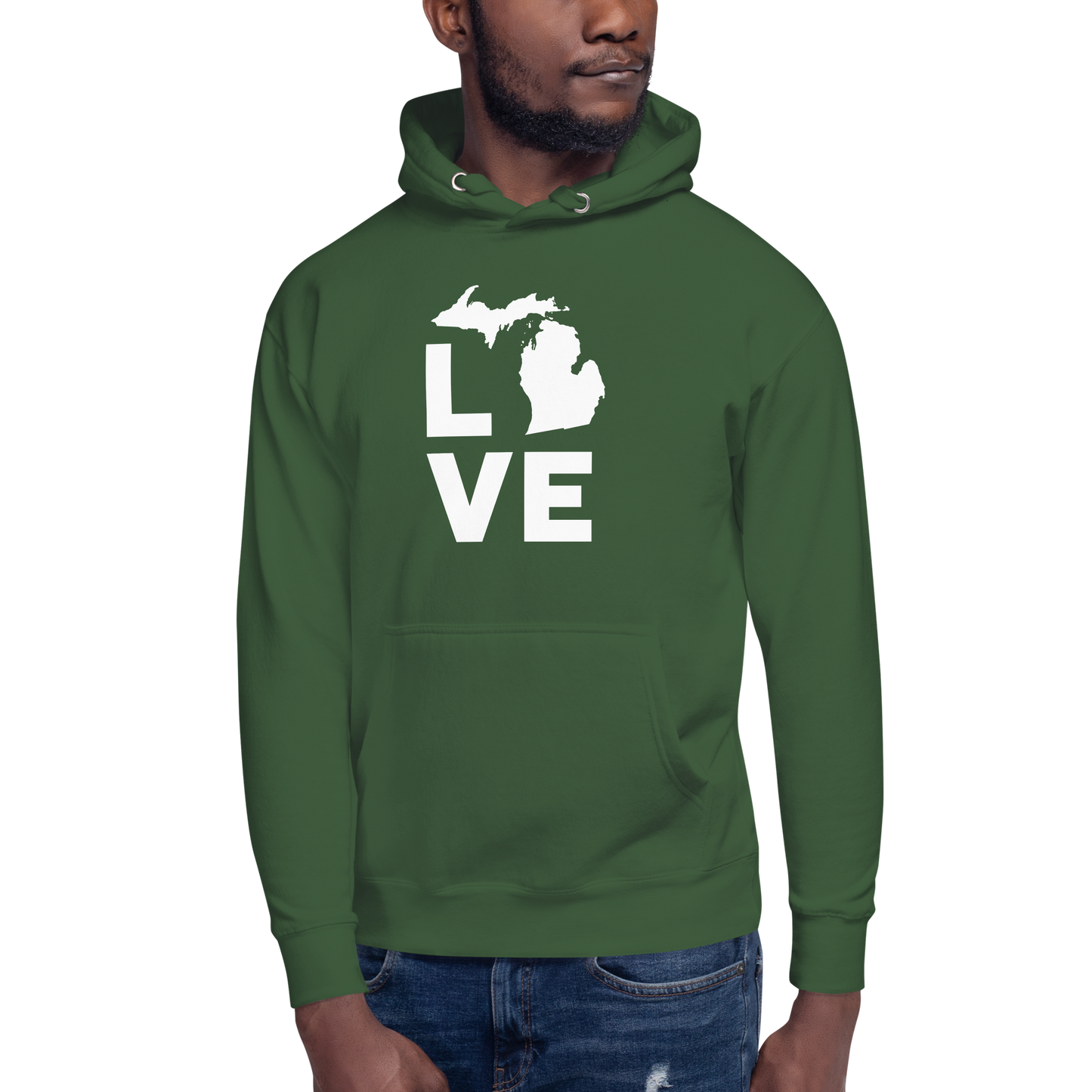 Michigan 'Love' Unisex Premium Hoodie (Geometric Sans Font w/MI Outline)