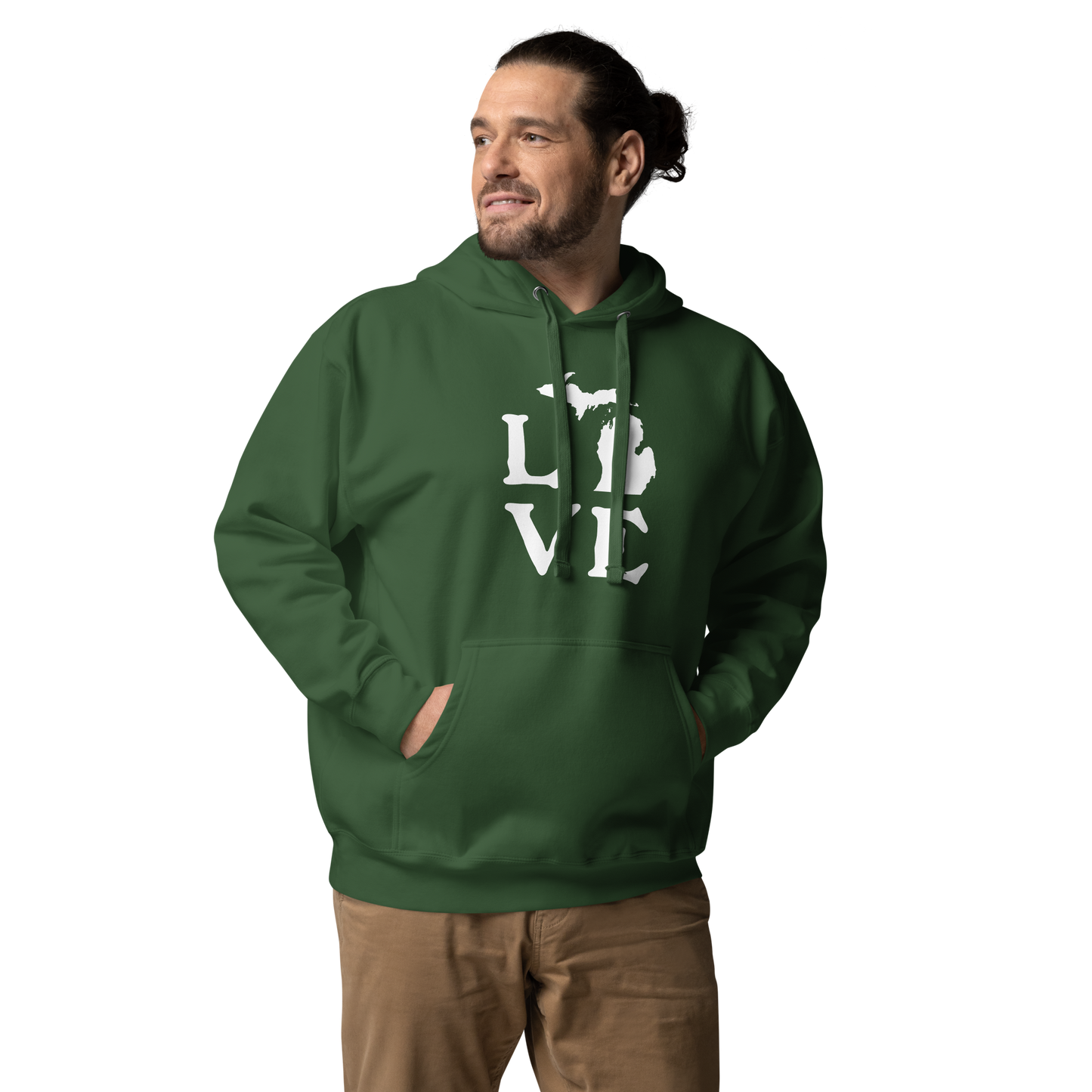 Michigan 'Love' Unisex Premium Hoodie (Woodcut Font w/MI Outline)