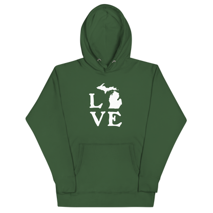 Michigan 'Love' Unisex Premium Hoodie (Woodcut Font w/MI Outline)