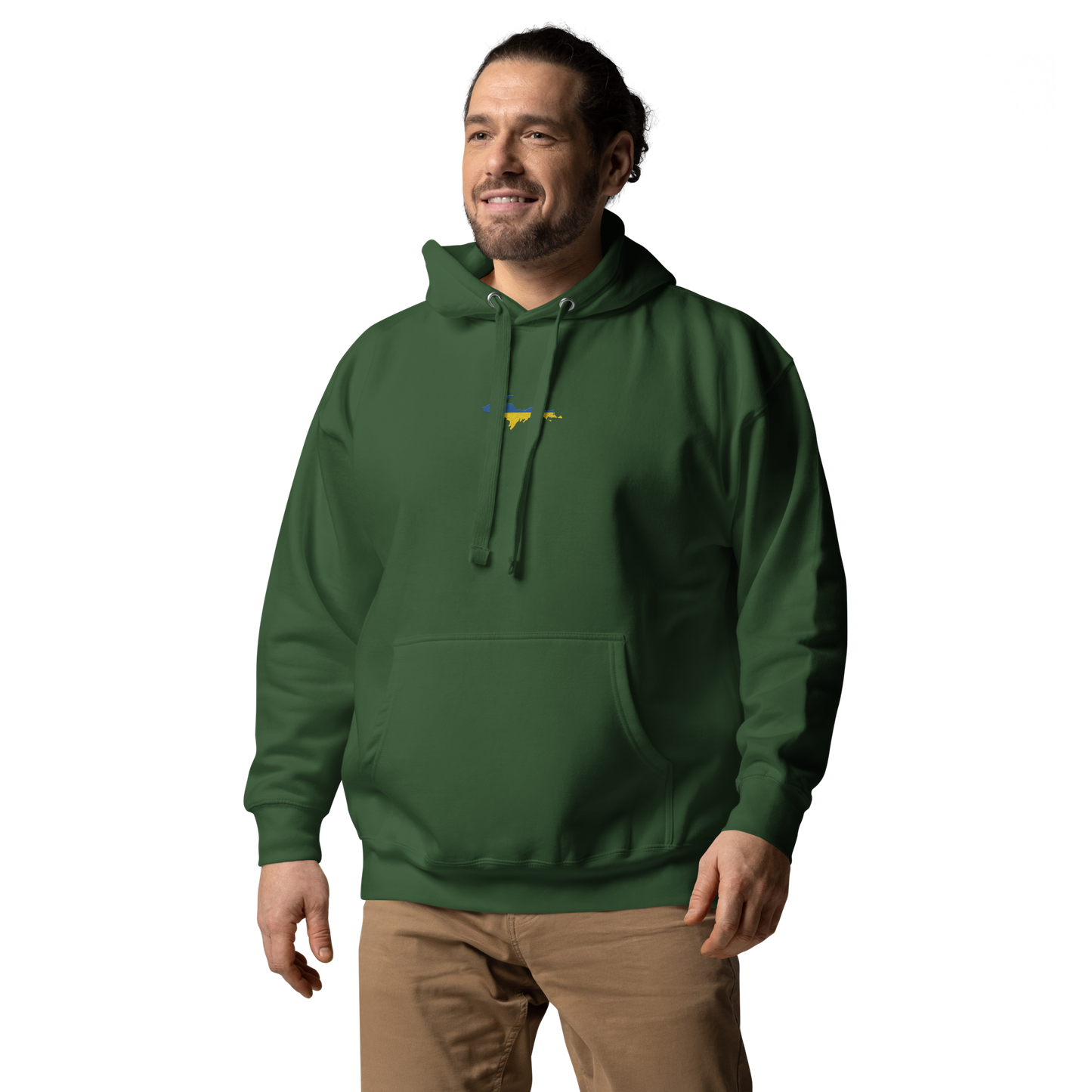 Michigan Upper Peninsula Hoodie (w/ Embroidered Ukraine Flag Outline) | Unisex Premium