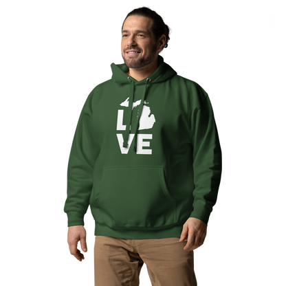 Michigan 'Love' Unisex Premium Hoodie (Geometric Sans Font w/MI Outline)