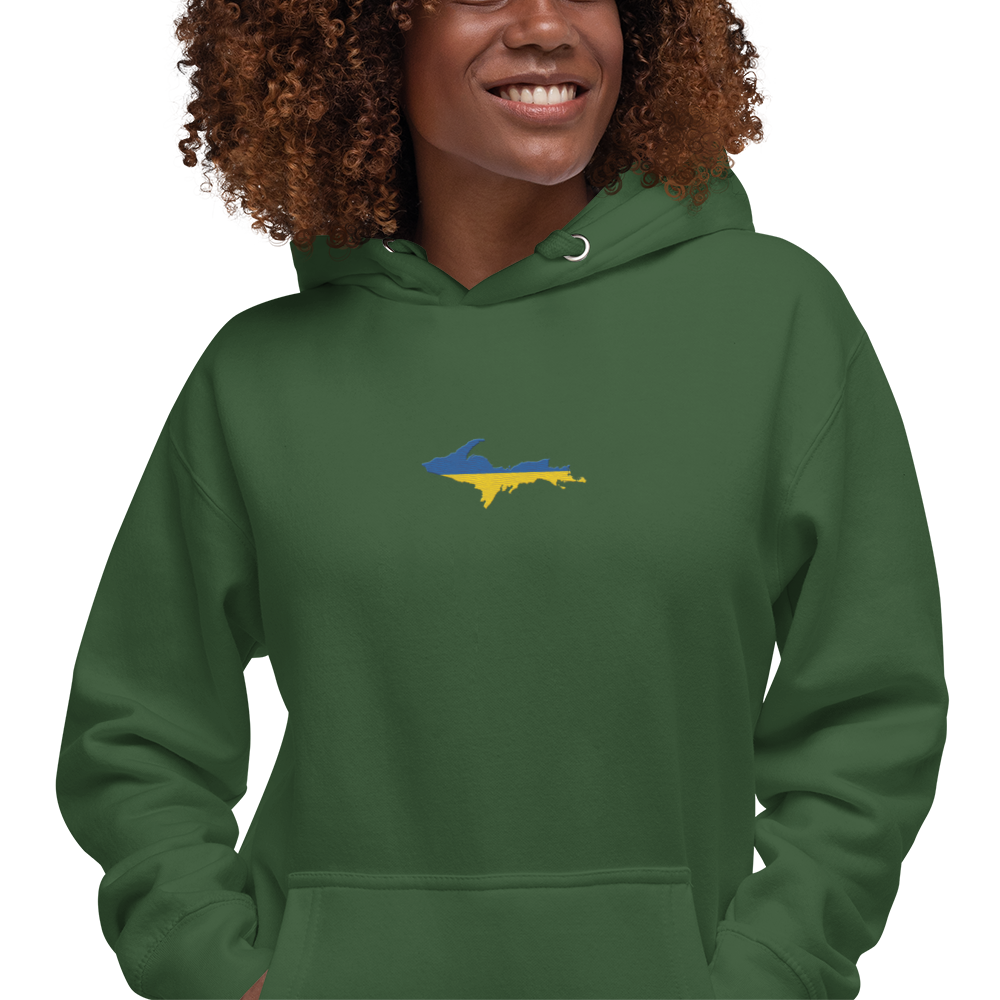 Michigan Upper Peninsula Hoodie (w/ Embroidered Ukraine Flag Outline) | Unisex Premium