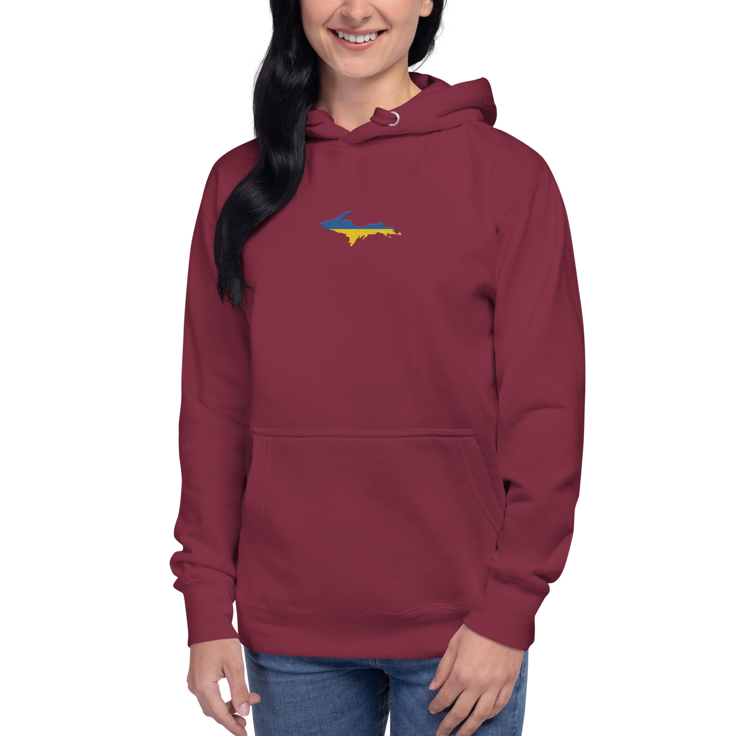 Michigan Upper Peninsula Hoodie (w/ Embroidered Ukraine Flag Outline) | Unisex Premium