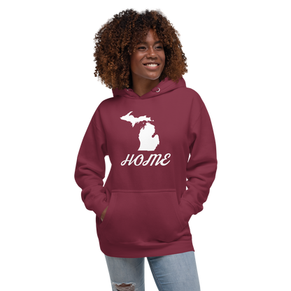 Michigan 'Home' Unisex Premium Hoodie (Script Font w/ MI Outline)