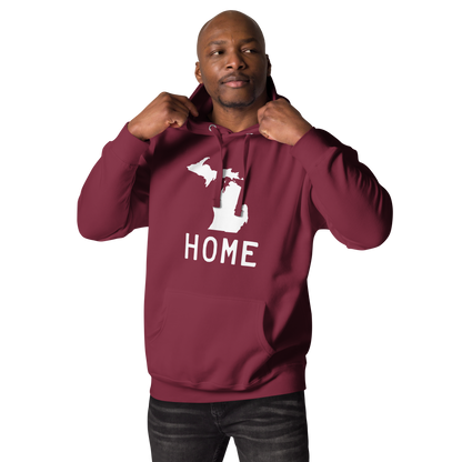 Michigan 'Home' Unisex Premium Hoodie (Licence Plate Font w/ MI Outline)