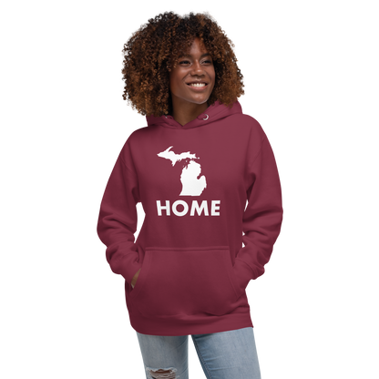 Michigan 'Home' Unisex Premium Hoodie (Geometric Sans Font w/ MI Outline)