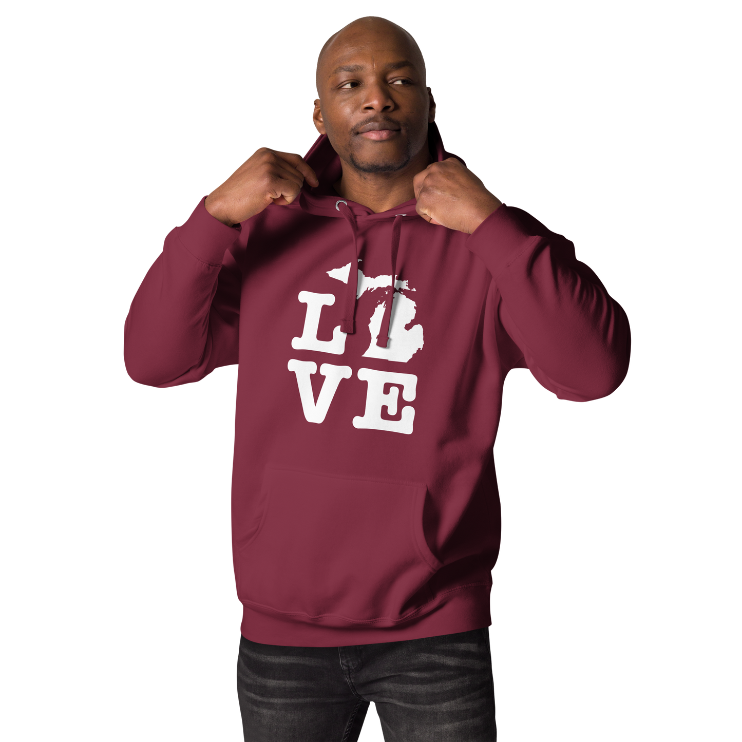 Michigan 'Love' Unisex Premium Hoodie (Typewriter Font w/MI Outline)