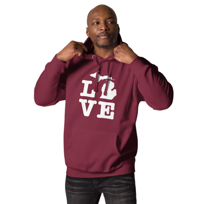 Michigan 'Love' Unisex Premium Hoodie (Typewriter Font w/MI Outline)