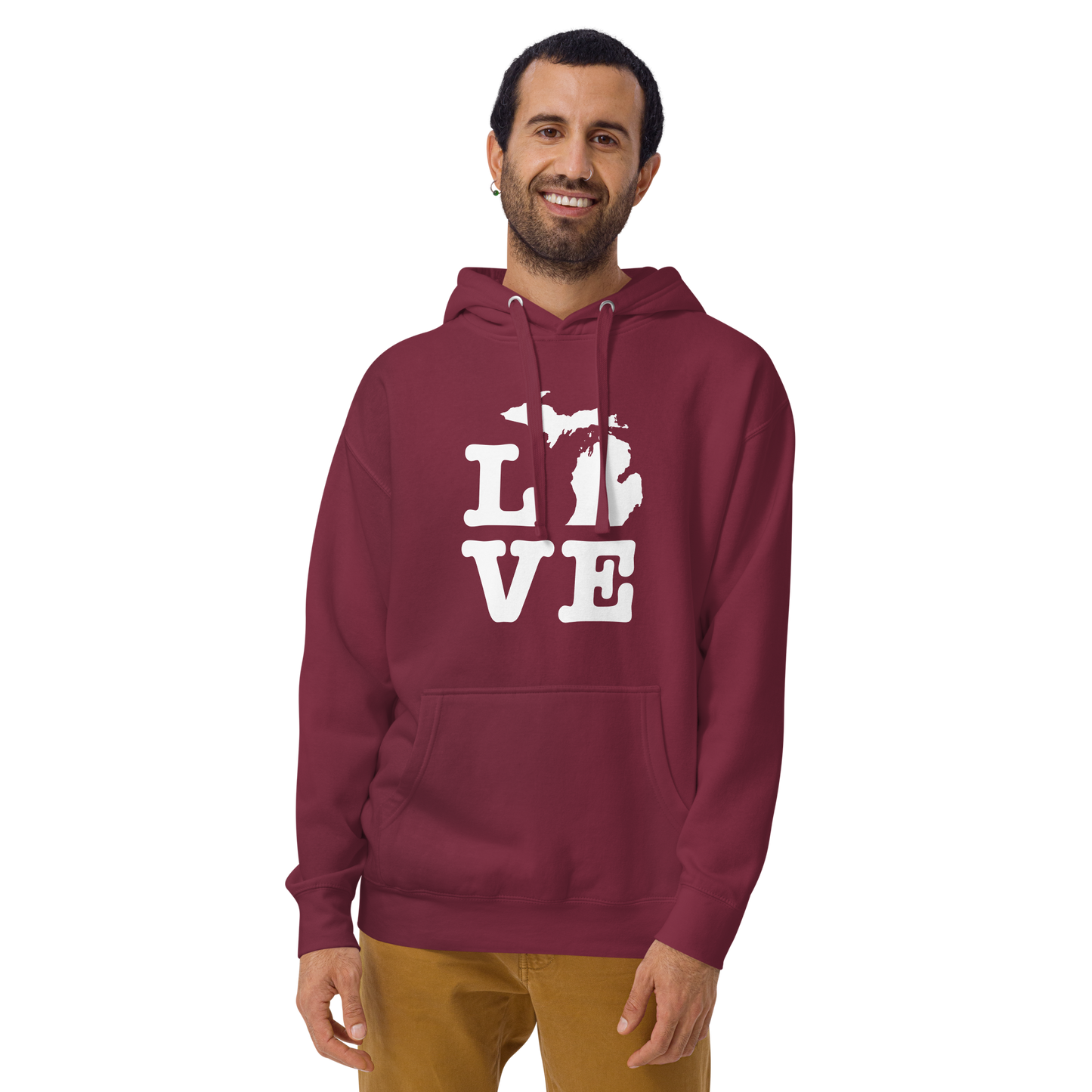 Michigan 'Love' Unisex Premium Hoodie (Typewriter Font w/MI Outline)