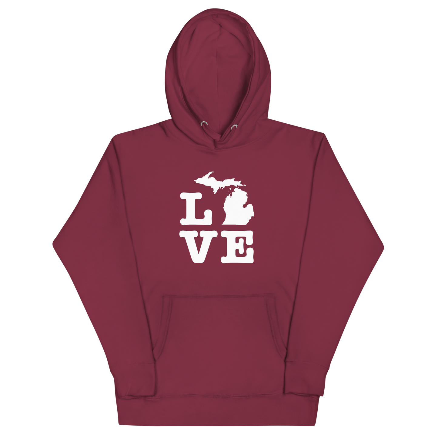 Michigan 'Love' Unisex Premium Hoodie (Typewriter Font w/MI Outline)