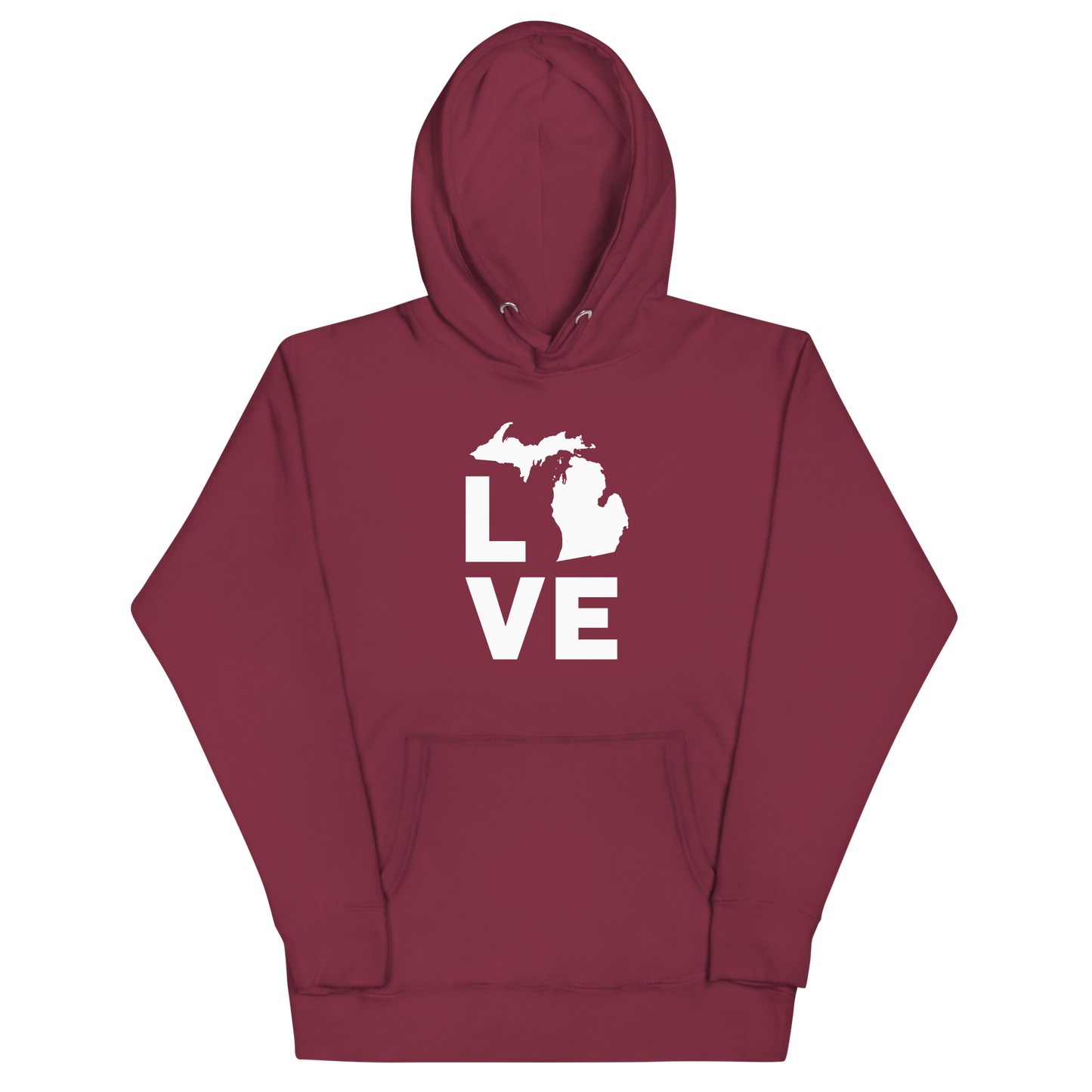 Michigan 'Love' Unisex Premium Hoodie (Geometric Sans Font w/MI Outline)