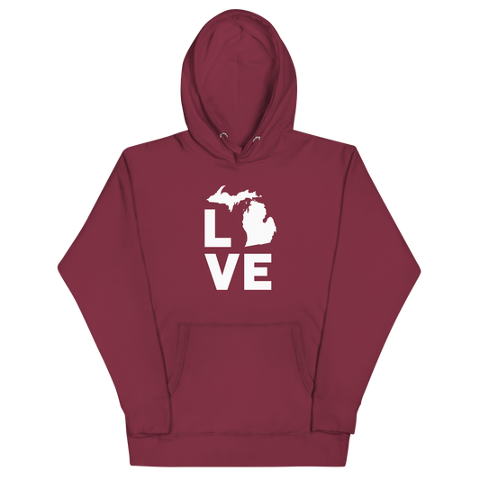 Michigan 'Love' Unisex Premium Hoodie (Geometric Sans Font w/MI Outline)