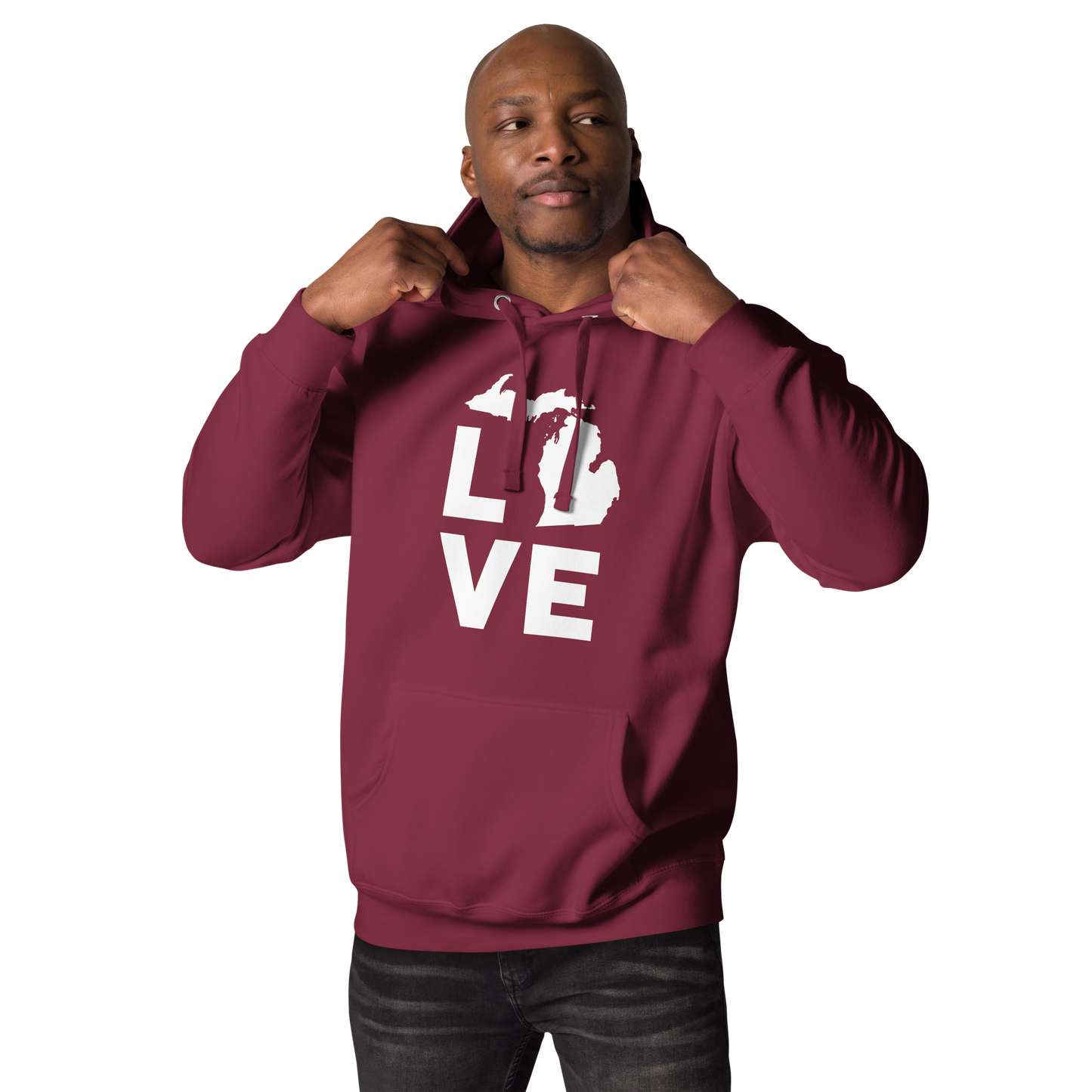 Michigan 'Love' Unisex Premium Hoodie (Geometric Sans Font w/MI Outline)