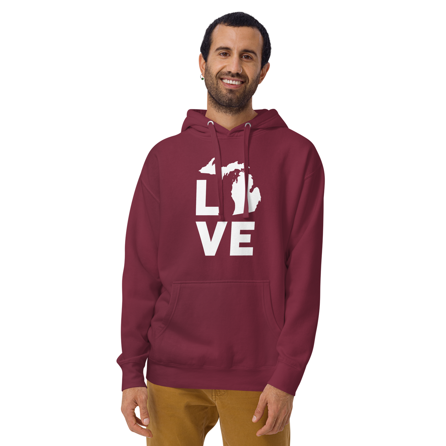 Michigan 'Love' Unisex Premium Hoodie (Geometric Sans Font w/MI Outline)