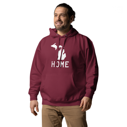 Michigan 'Home' Unisex Premium Hoodie (Licence Plate Font w/ MI Outline)