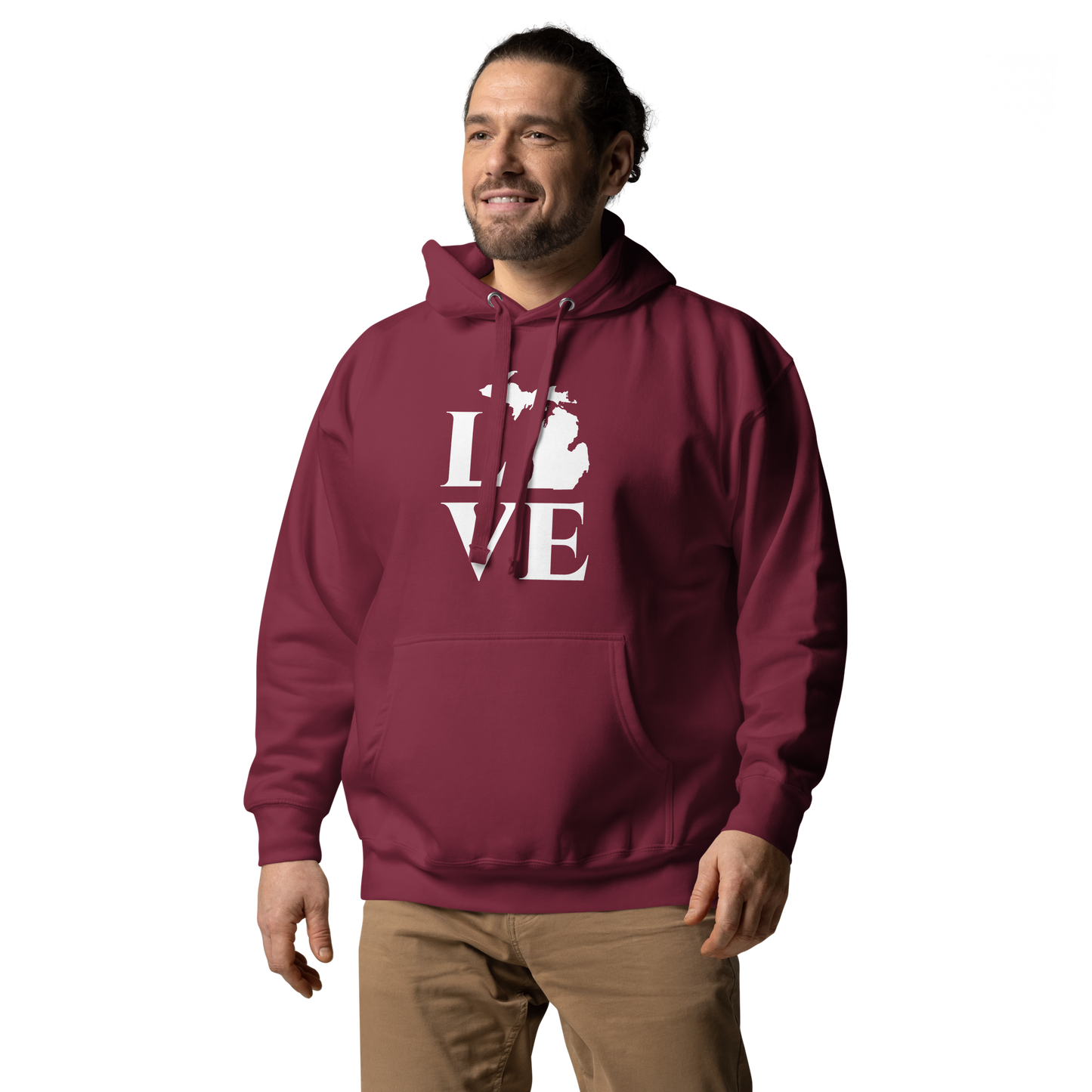 Michigan 'Love' Unisex Premium Hoodie (Classical Roman Font w/MI Outline)