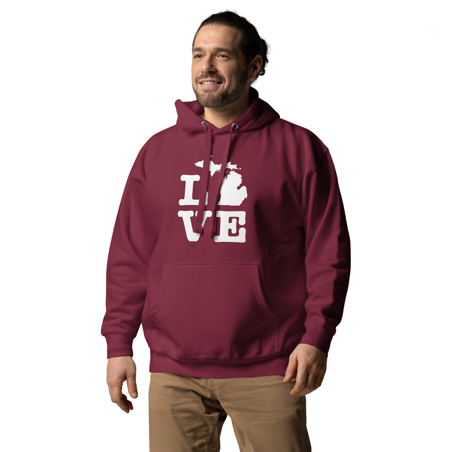 Michigan 'Love' Unisex Premium Hoodie (Typewriter Font w/MI Outline)