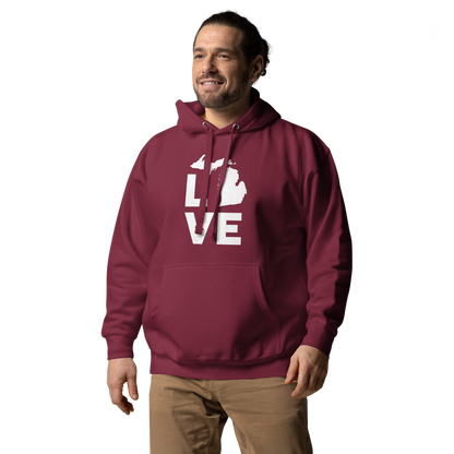 Michigan 'Love' Unisex Premium Hoodie (Geometric Sans Font w/MI Outline)