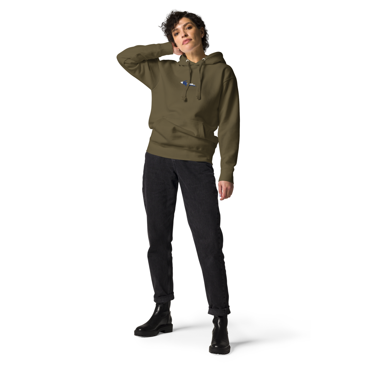 Michigan Upper Peninsula Hoodie (w/ Embroidered UP Finland Flag Outline) | Unisex Premium