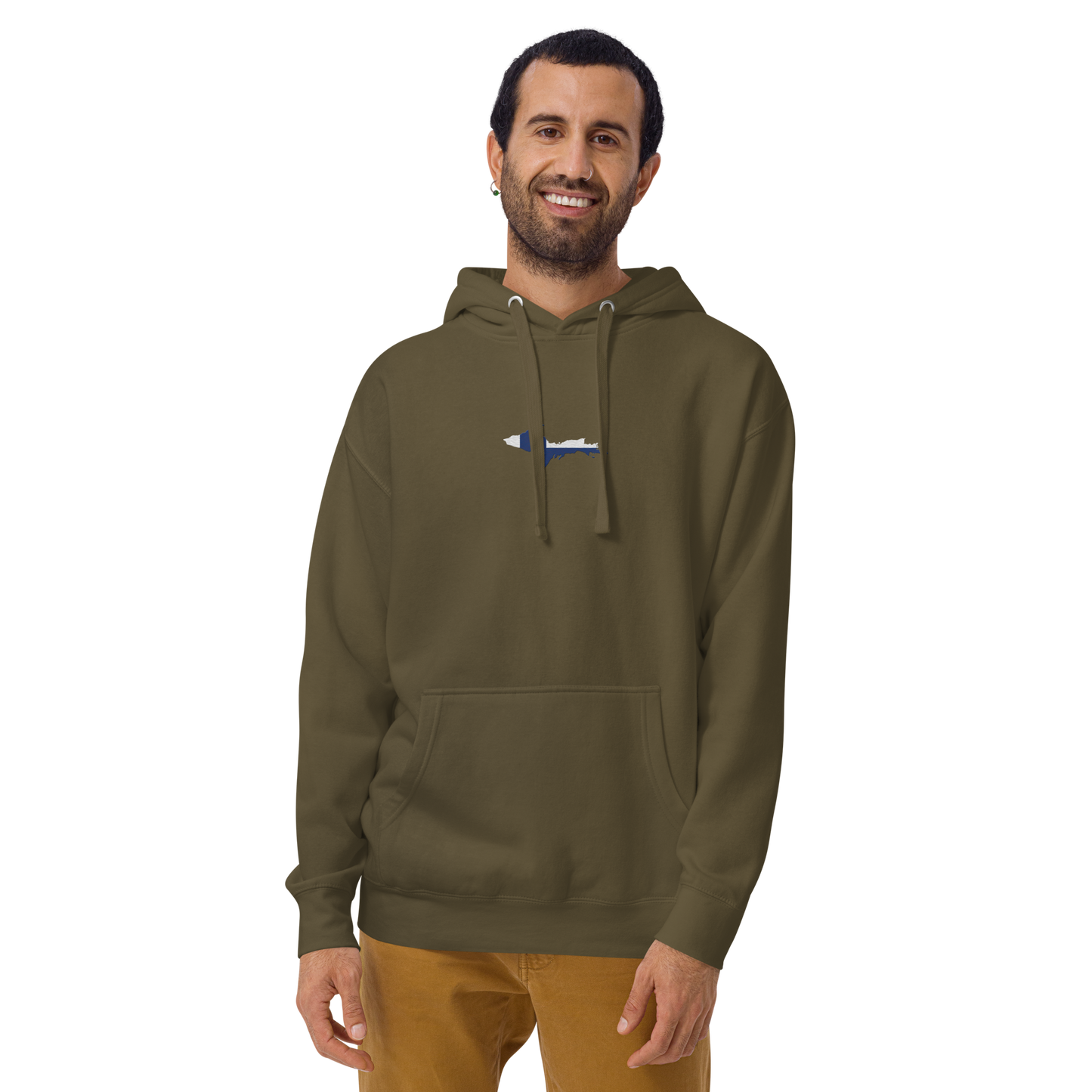 Michigan Upper Peninsula Hoodie (w/ Embroidered UP Finland Flag Outline) | Unisex Premium