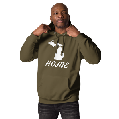 Michigan 'Home' Unisex Premium Hoodie (Script Font w/ MI Outline)