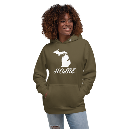 Michigan 'Home' Unisex Premium Hoodie (Script Font w/ MI Outline)