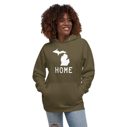 Michigan 'Home' Unisex Premium Hoodie (Licence Plate Font w/ MI Outline)