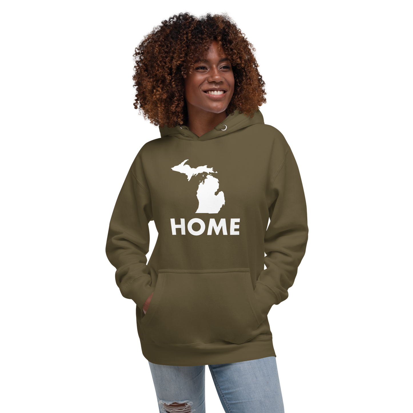 Michigan 'Home' Unisex Premium Hoodie (Geometric Sans Font w/ MI Outline)