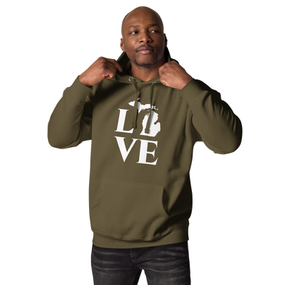 Michigan 'Love' Unisex Premium Hoodie (Classical Roman Font w/MI Outline)