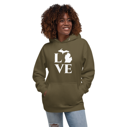 Michigan 'Love' Unisex Premium Hoodie (Classical Roman Font w/MI Outline)