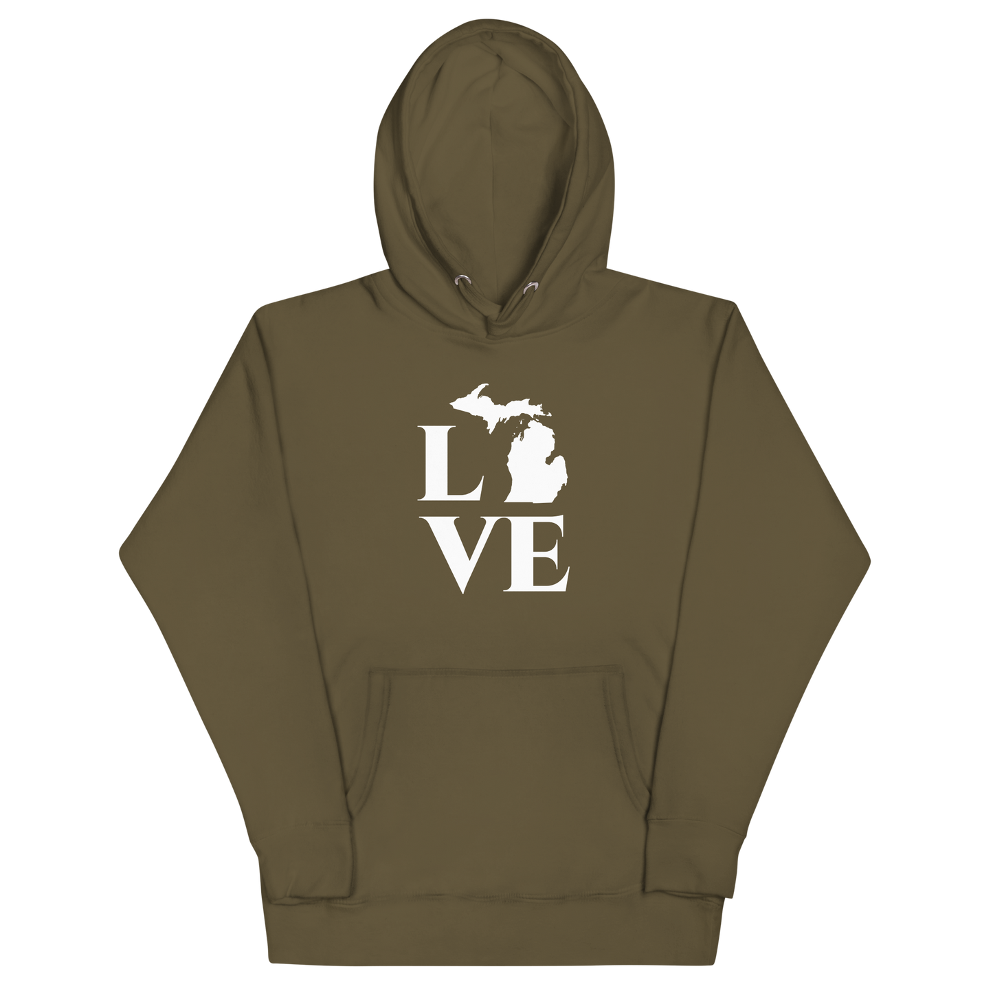 Michigan 'Love' Unisex Premium Hoodie (Classical Roman Font w/MI Outline)