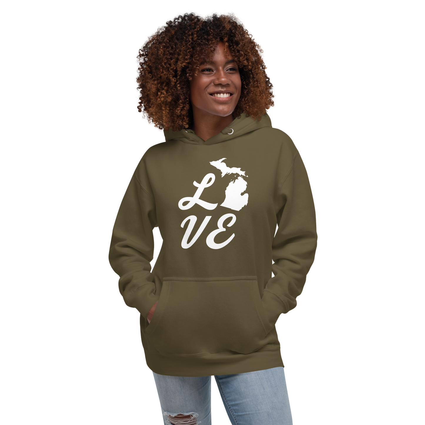 Michigan 'Love' Unisex Premium Hoodie (Script Font w/MI Outline)