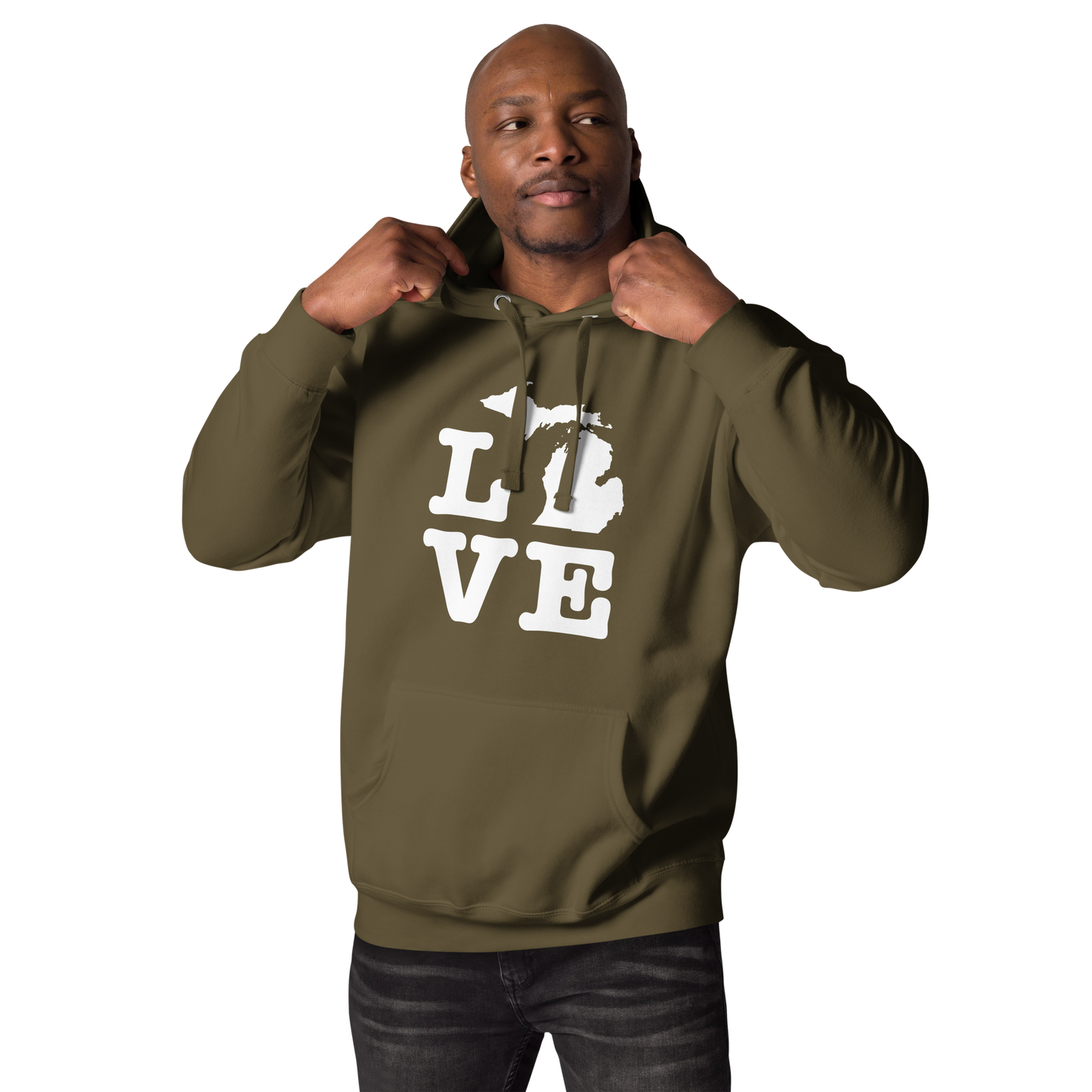 Michigan 'Love' Unisex Premium Hoodie (Typewriter Font w/MI Outline)