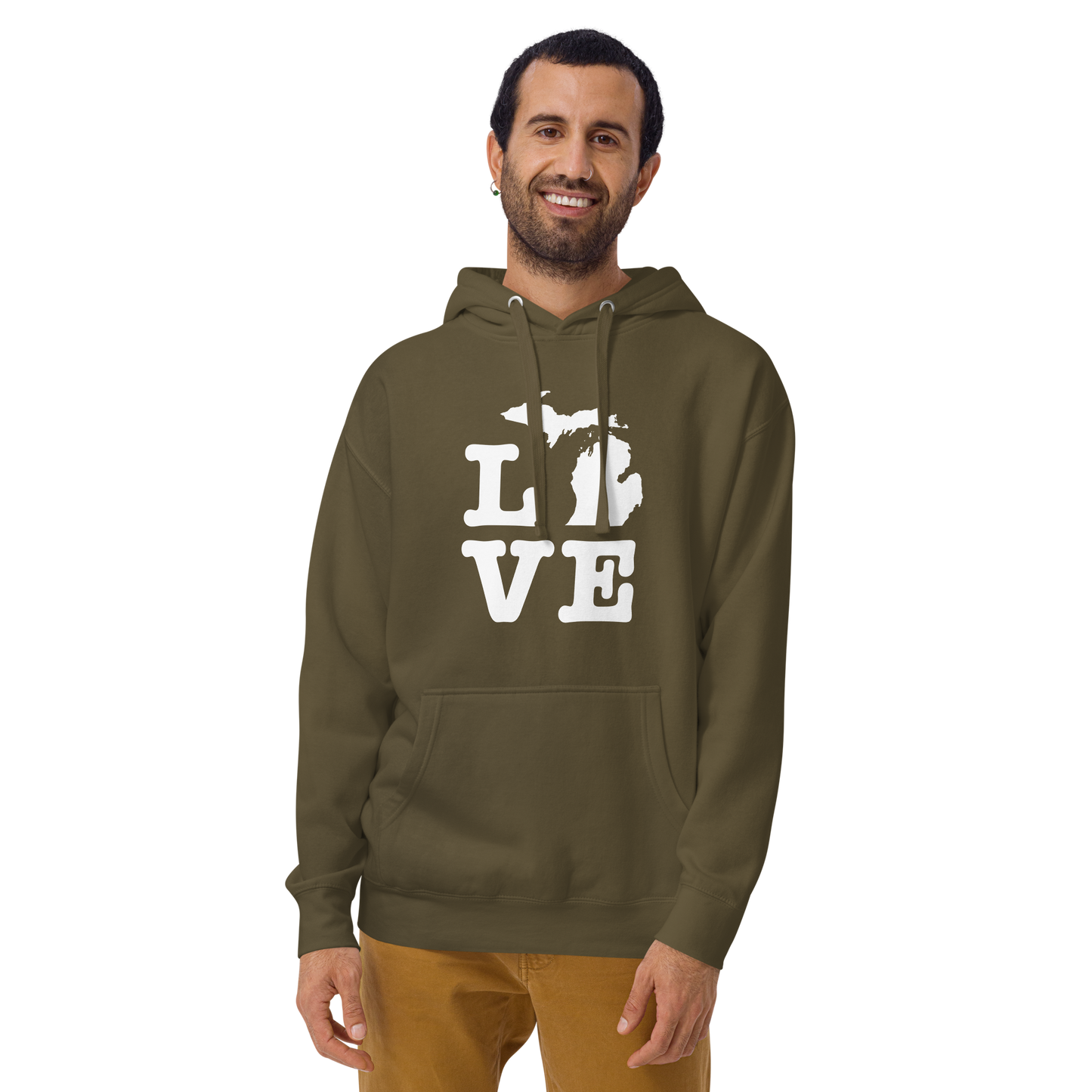 Michigan 'Love' Unisex Premium Hoodie (Typewriter Font w/MI Outline)