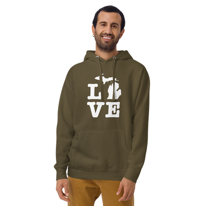 Michigan 'Love' Unisex Premium Hoodie (Typewriter Font w/MI Outline)