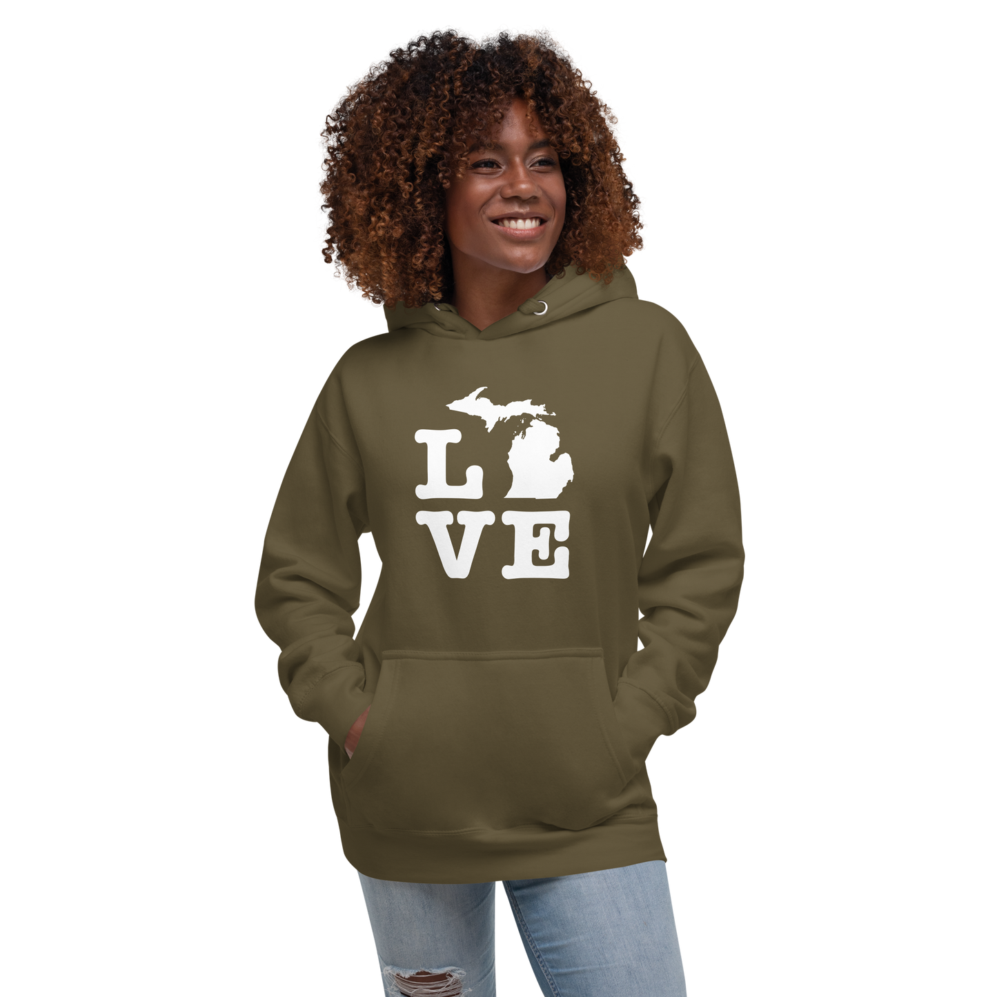 Michigan 'Love' Unisex Premium Hoodie (Typewriter Font w/MI Outline)