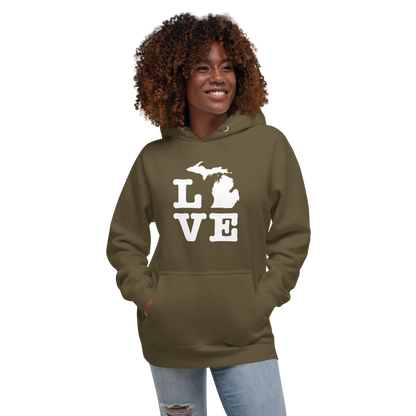 Michigan 'Love' Unisex Premium Hoodie (Typewriter Font w/MI Outline)