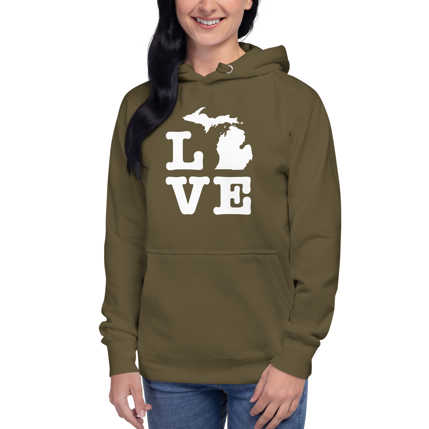 Michigan 'Love' Unisex Premium Hoodie (Typewriter Font w/MI Outline)