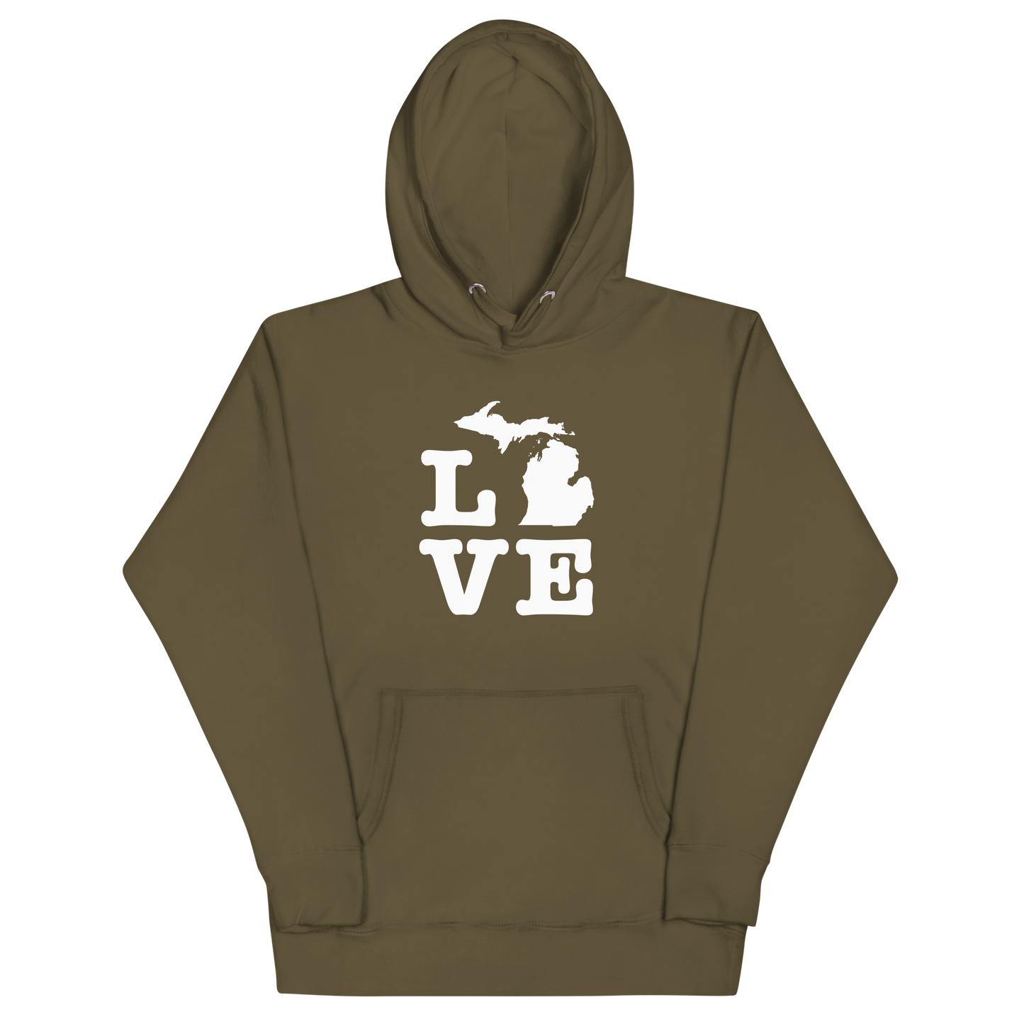 Michigan 'Love' Unisex Premium Hoodie (Typewriter Font w/MI Outline)