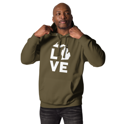 Michigan 'Love' Unisex Premium Hoodie (Geometric Sans Font w/MI Outline)