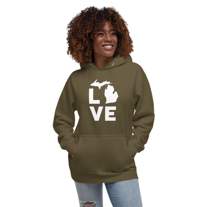 Michigan 'Love' Unisex Premium Hoodie (Geometric Sans Font w/MI Outline)