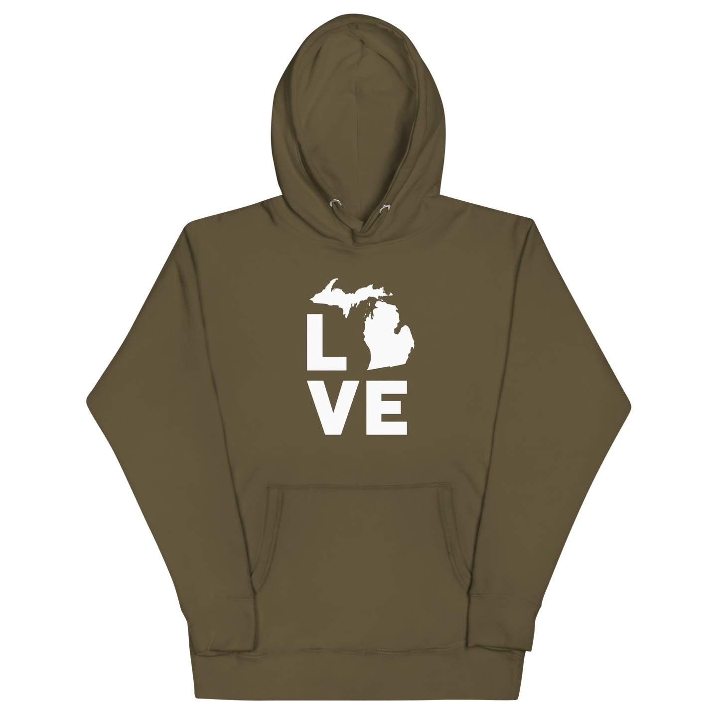 Michigan 'Love' Unisex Premium Hoodie (Geometric Sans Font w/MI Outline)