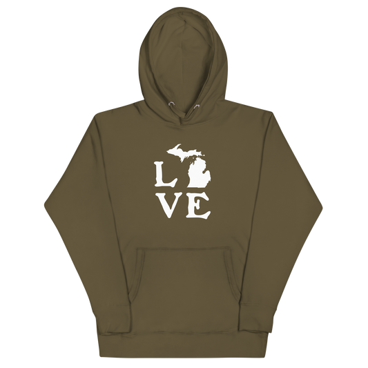 Michigan 'Love' Unisex Premium Hoodie (Woodcut Font w/MI Outline)