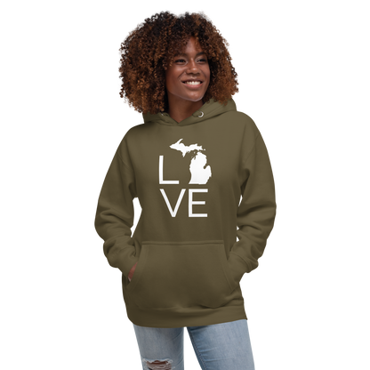 Michigan 'Love' Unisex Premium Hoodie (Thin Sans Font w/MI Outline)