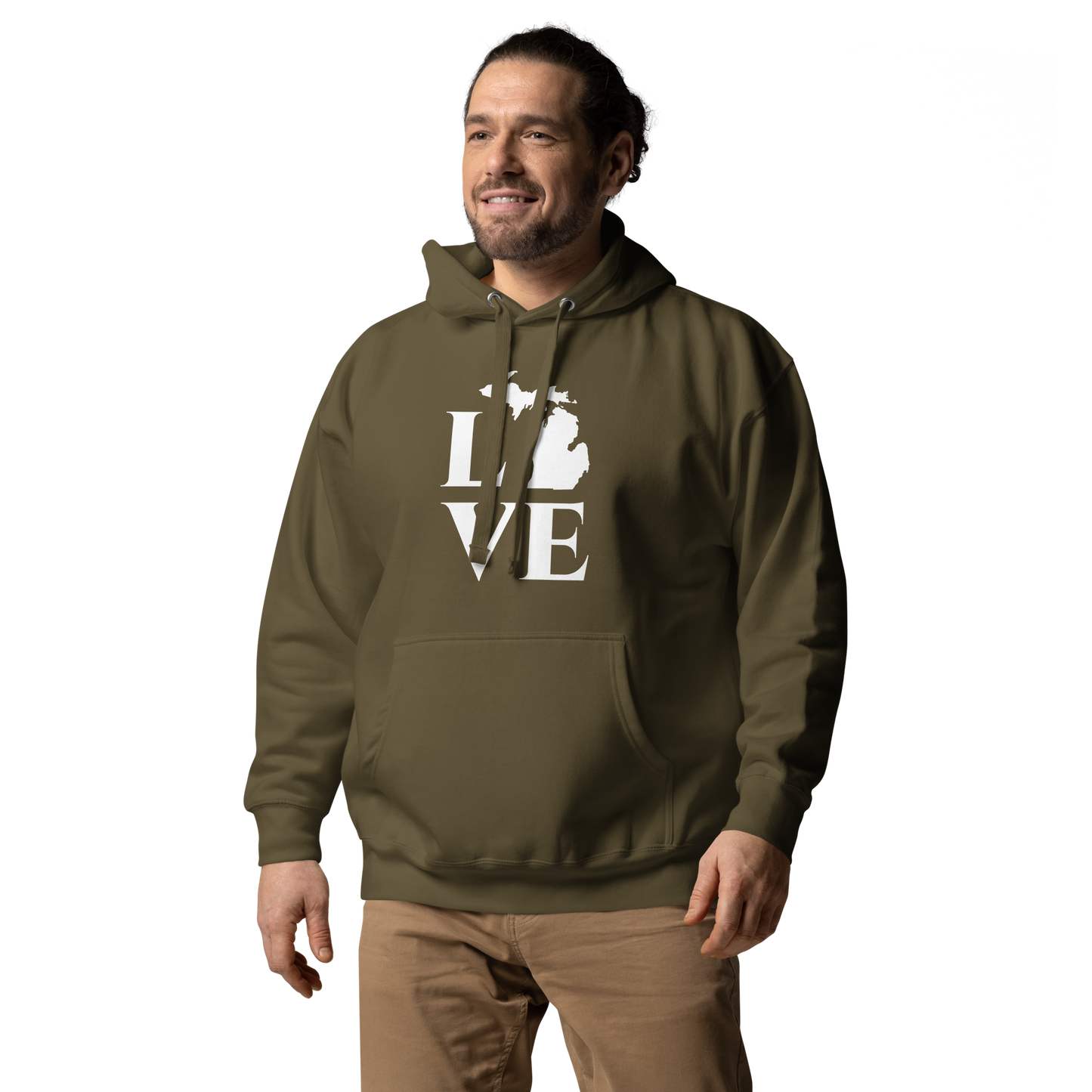 Michigan 'Love' Unisex Premium Hoodie (Classical Roman Font w/MI Outline)